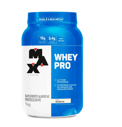 Whey Protein 1kg Whey Pro Max Titanium Sabor Baunilha BCAA e Aminoácidos